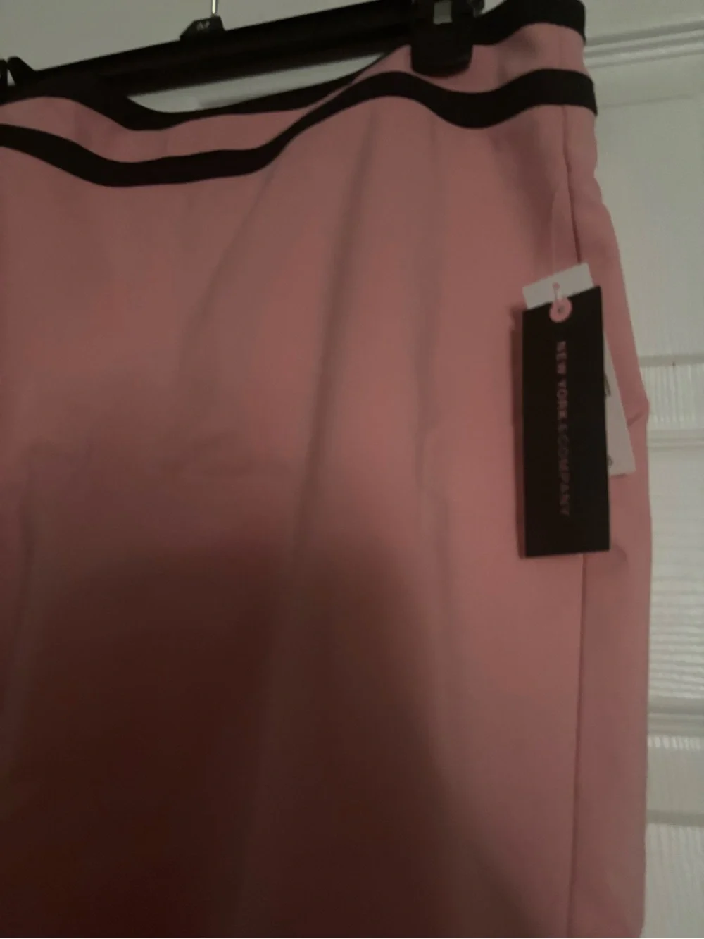 New York & Company Pink High-Low Ruffle Skirt with Black Trim